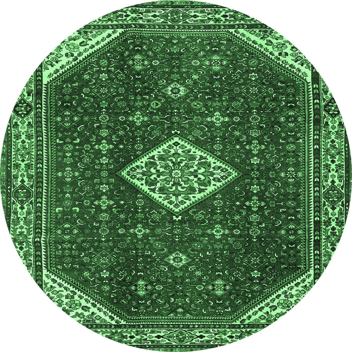 Round Machine Washable Medallion Emerald Green Traditional Area Rugs, wshtr2621emgrn