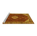 Sideview of Machine Washable Medallion Yellow Traditional Rug, wshtr2621yw