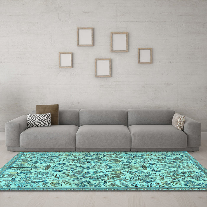 Machine Washable Persian Light Blue Traditional Rug in a Living Room, wshtr2622lblu