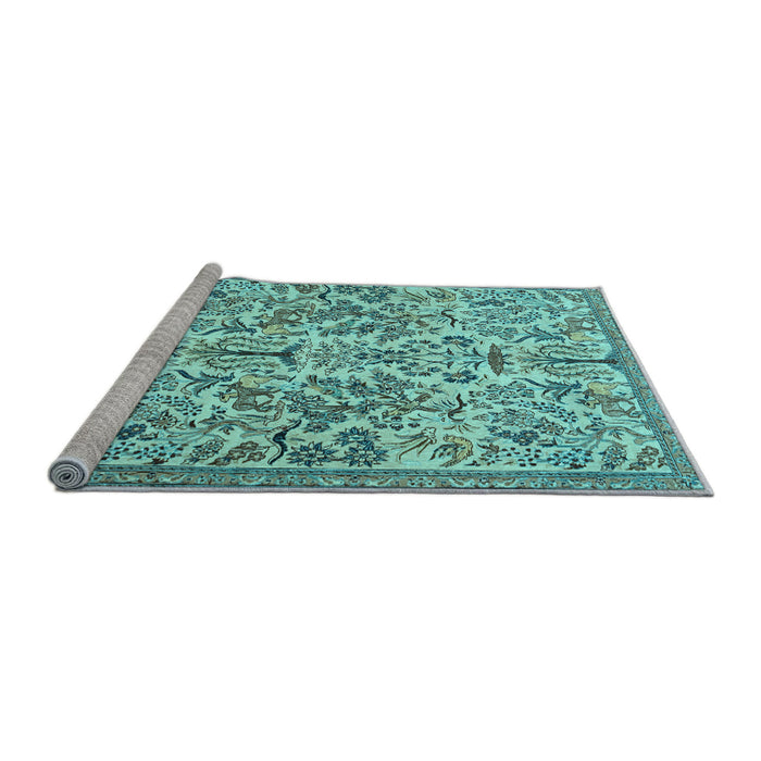 Sideview of Machine Washable Persian Light Blue Traditional Rug, wshtr2622lblu