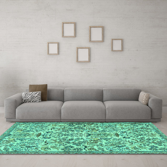 Machine Washable Persian Turquoise Traditional Area Rugs in a Living Room,, wshtr2622turq