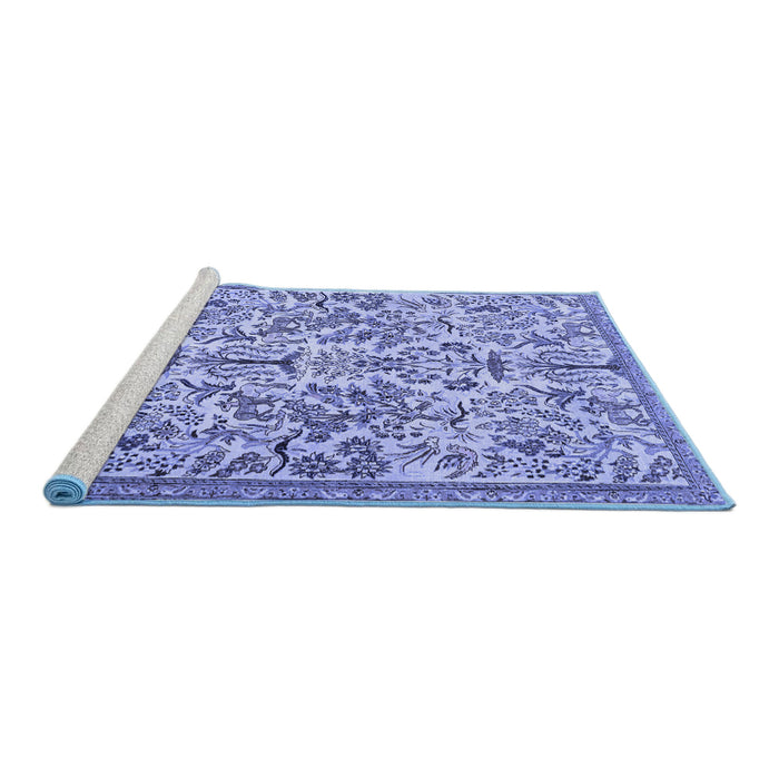 Sideview of Machine Washable Persian Blue Traditional Rug, wshtr2622blu