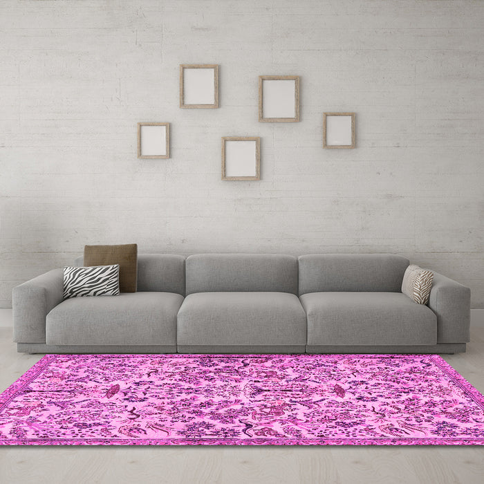 Machine Washable Persian Pink Traditional Rug in a Living Room, wshtr2622pnk