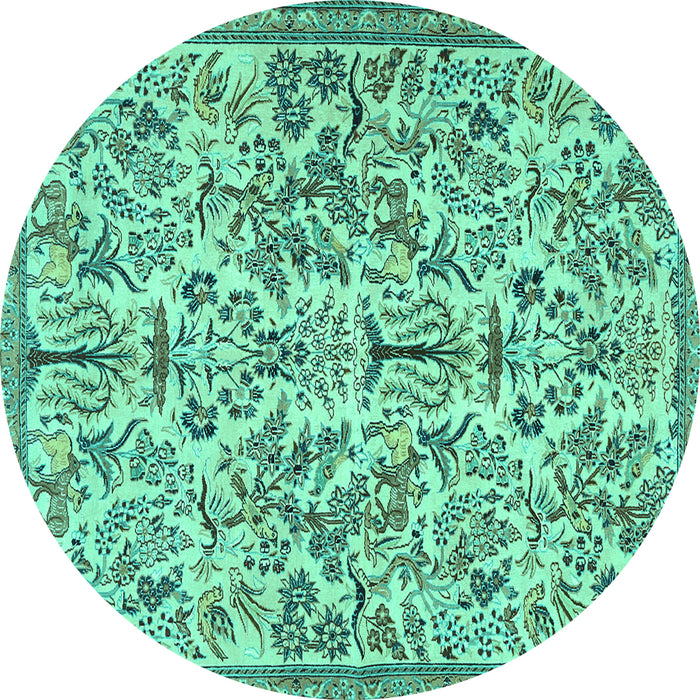 Round Persian Turquoise Traditional Rug, tr2622turq