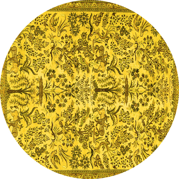 Round Machine Washable Persian Yellow Traditional Rug, wshtr2622yw