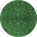 Round Machine Washable Persian Emerald Green Traditional Area Rugs, wshtr2623emgrn