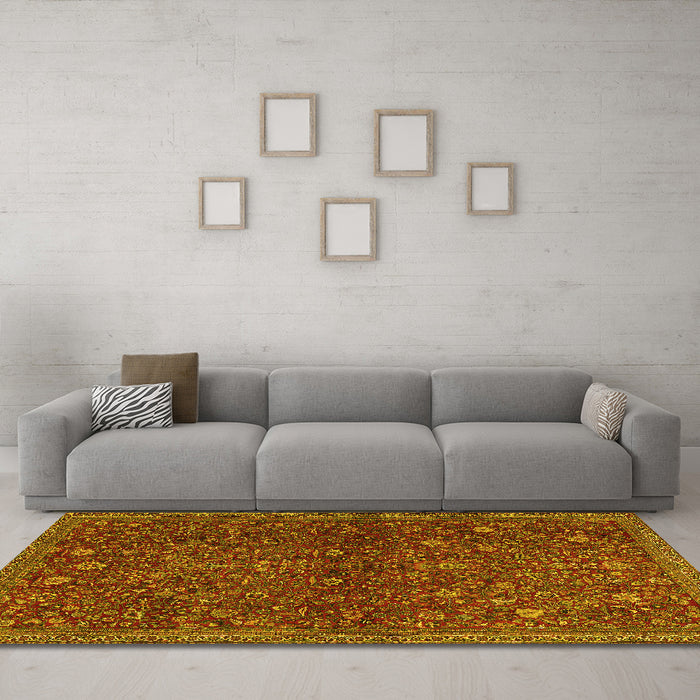 Machine Washable Persian Yellow Traditional Rug in a Living Room, wshtr2623yw