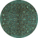 Round Machine Washable Persian Turquoise Traditional Area Rugs, wshtr2623turq