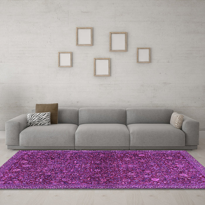 Machine Washable Persian Purple Traditional Area Rugs in a Living Room, wshtr2623pur