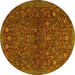 Round Machine Washable Persian Yellow Traditional Rug, wshtr2623yw