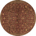 Round Machine Washable Persian Brown Traditional Rug, wshtr2623brn