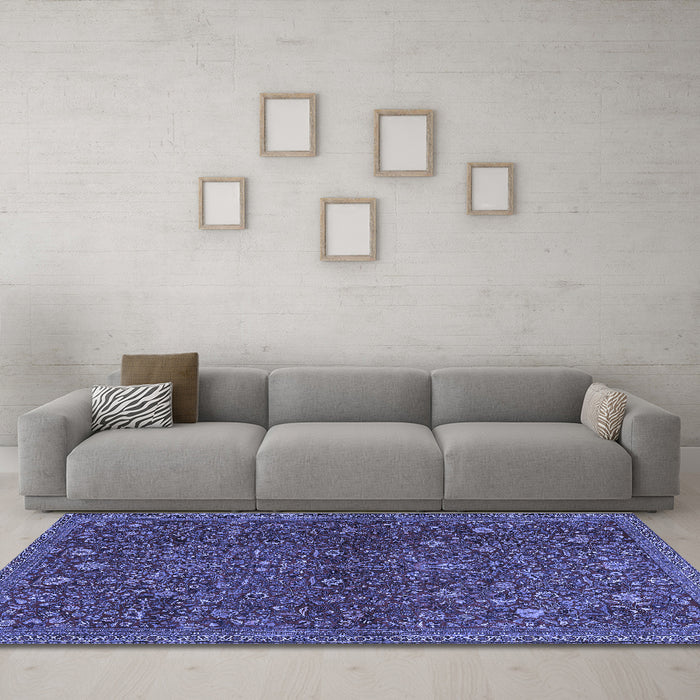Machine Washable Persian Blue Traditional Rug in a Living Room, wshtr2623blu