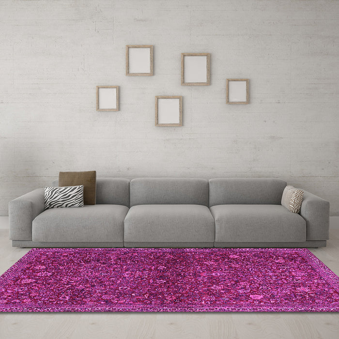 Machine Washable Persian Pink Traditional Rug in a Living Room, wshtr2623pnk