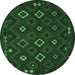 Round Machine Washable Southwestern Emerald Green Country Area Rugs, wshtr2624emgrn