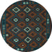 Round Southwestern Light Blue Country Rug, tr2624lblu