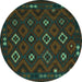 Round Southwestern Turquoise Country Rug, tr2624turq