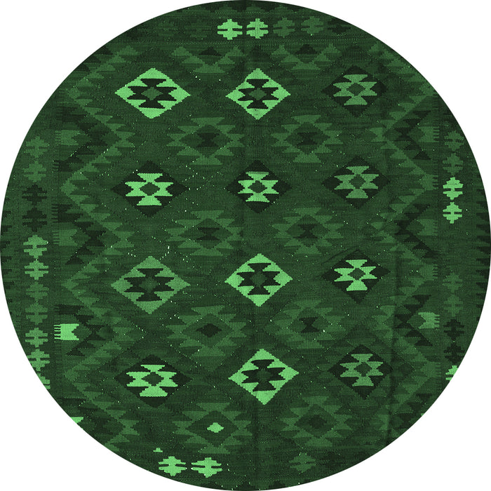 Round Southwestern Emerald Green Country Rug, tr2624emgrn