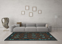 Machine Washable Southwestern Light Blue Country Rug, wshtr2624lblu