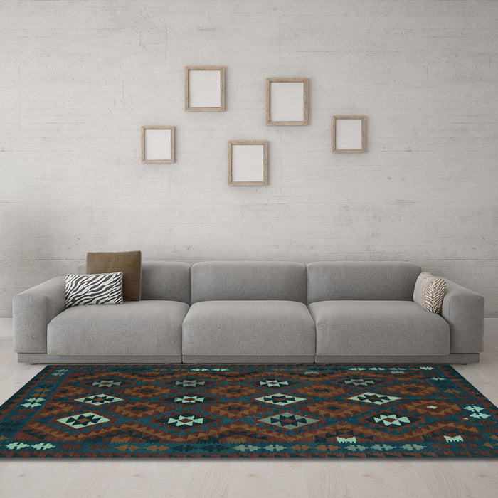 Machine Washable Southwestern Light Blue Country Rug in a Living Room, wshtr2624lblu