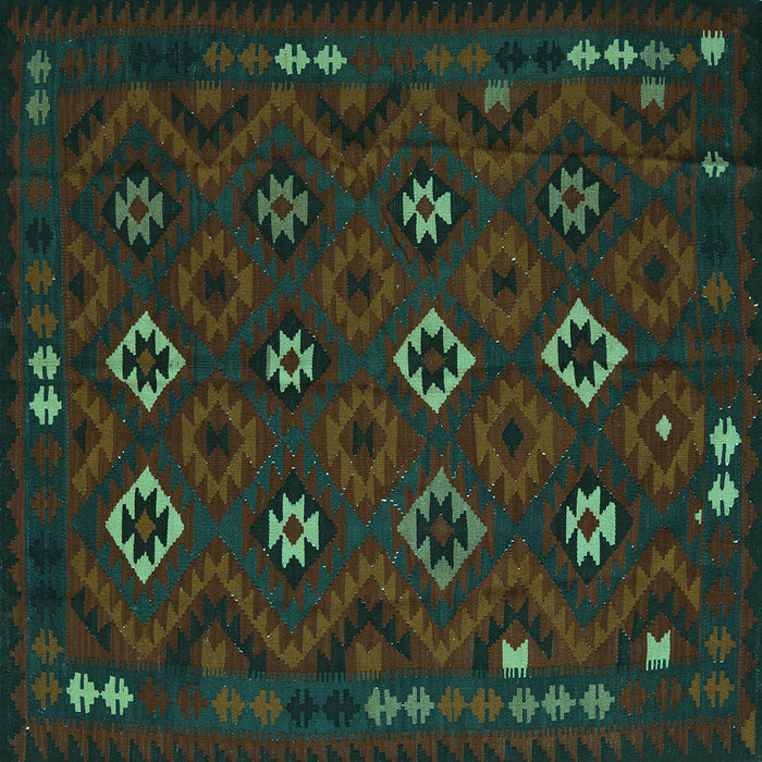 Square Machine Washable Southwestern Turquoise Country Area Rugs, wshtr2624turq