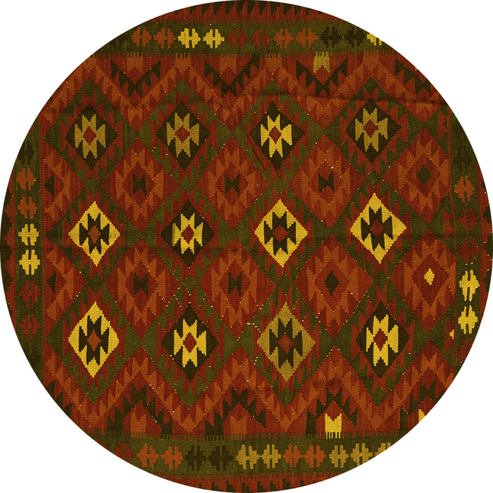 Round Machine Washable Southwestern Yellow Country Rug, wshtr2624yw