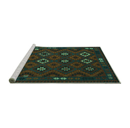 Sideview of Machine Washable Southwestern Turquoise Country Area Rugs, wshtr2624turq