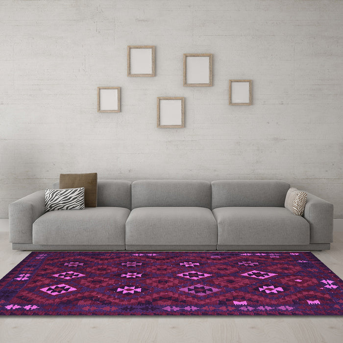 Machine Washable Southwestern Purple Country Area Rugs in a Living Room, wshtr2624pur