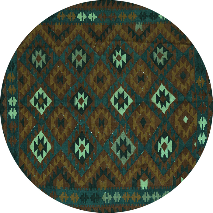 Round Machine Washable Southwestern Turquoise Country Area Rugs, wshtr2624turq