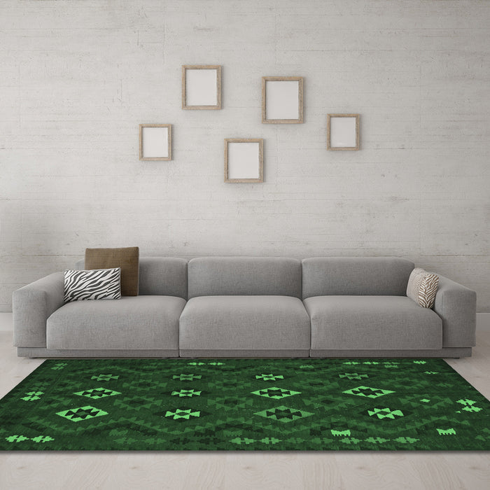 Machine Washable Southwestern Emerald Green Country Area Rugs in a Living Room,, wshtr2624emgrn
