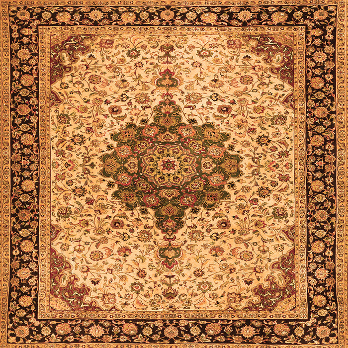 Round Machine Washable Medallion Orange Traditional Area Rugs, wshtr2625org