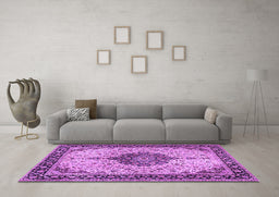 Machine Washable Medallion Purple Traditional Area Rugs in a Living Room, wshtr2625pur