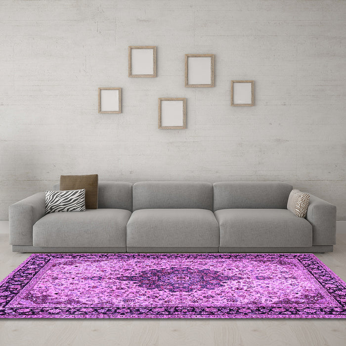 Machine Washable Medallion Purple Traditional Area Rugs in a Living Room, wshtr2625pur
