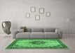 Machine Washable Medallion Emerald Green Traditional Area Rugs in a Living Room,, wshtr2625emgrn