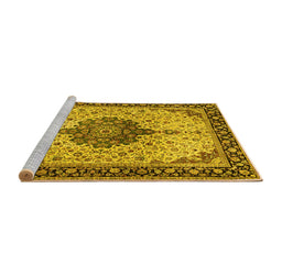 Sideview of Machine Washable Medallion Yellow Traditional Rug, wshtr2625yw