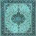 Square Machine Washable Medallion Light Blue Traditional Rug, wshtr2625lblu