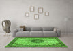 Machine Washable Medallion Green Traditional Area Rugs in a Living Room,, wshtr2625grn