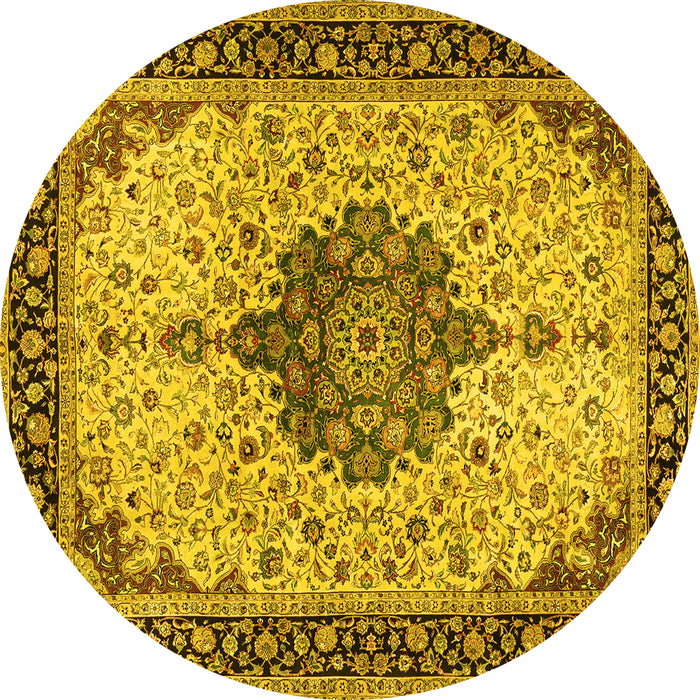Round Medallion Yellow Traditional Rug, tr2625yw