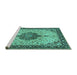 Sideview of Machine Washable Medallion Turquoise Traditional Area Rugs, wshtr2625turq