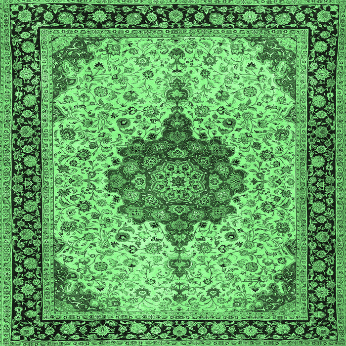 Square Medallion Emerald Green Traditional Rug, tr2625emgrn