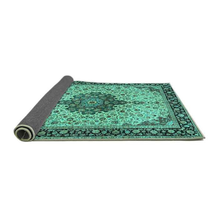 Sideview of Medallion Turquoise Traditional Rug, tr2625turq