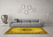 Machine Washable Medallion Yellow Traditional Rug in a Living Room, wshtr2625yw