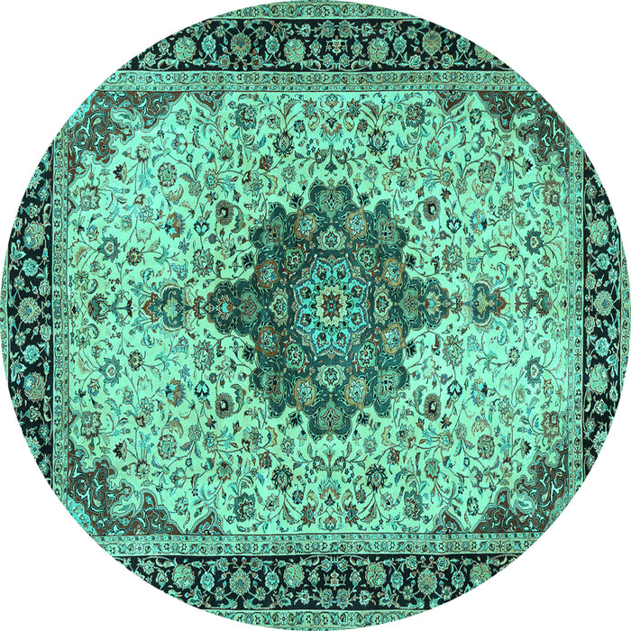 Round Medallion Turquoise Traditional Rug, tr2625turq