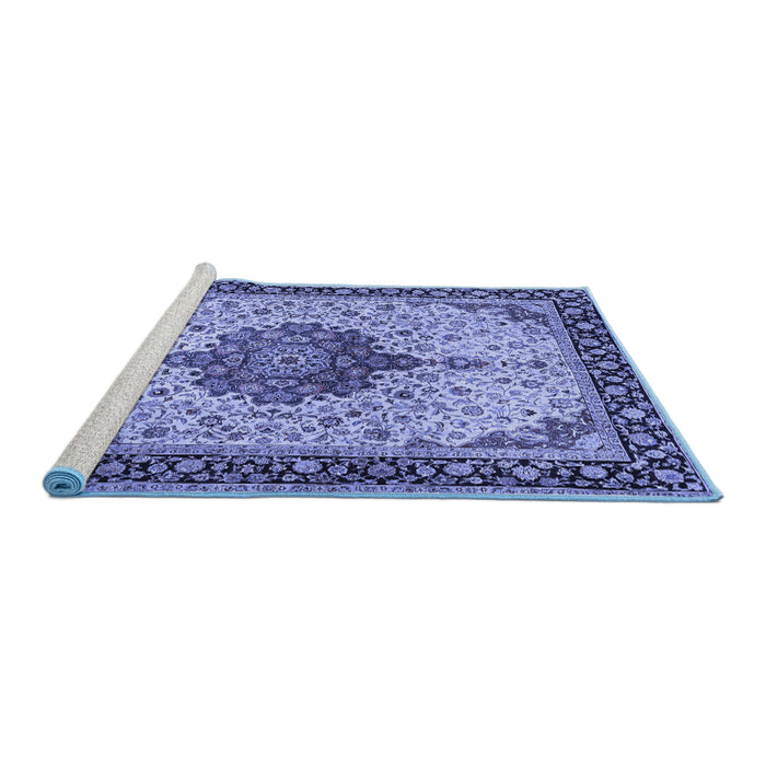 Sideview of Machine Washable Medallion Blue Traditional Rug, wshtr2625blu
