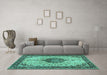 Machine Washable Medallion Turquoise Traditional Area Rugs in a Living Room,, wshtr2625turq