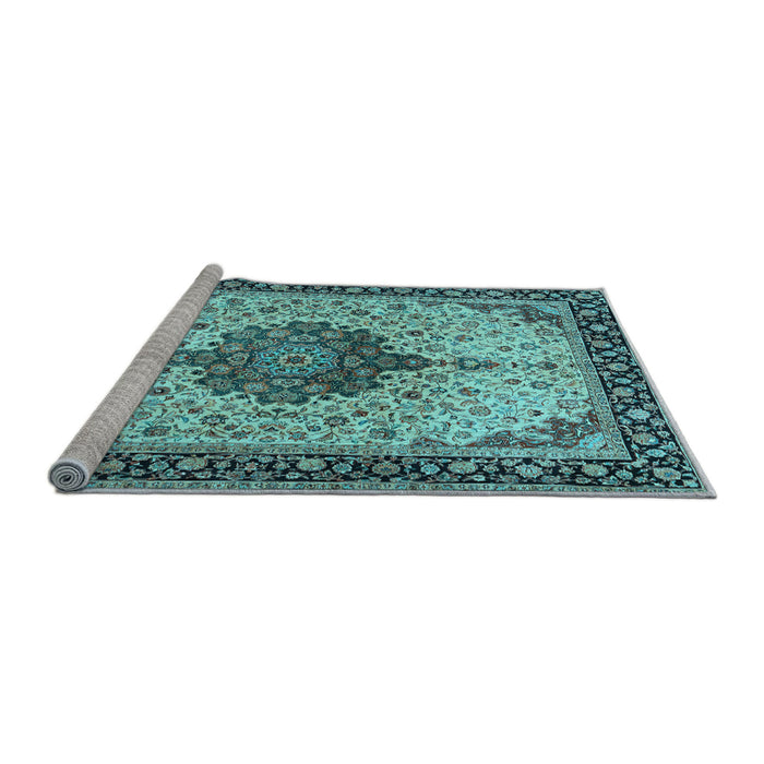 Sideview of Machine Washable Medallion Light Blue Traditional Rug, wshtr2625lblu