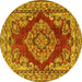 Round Machine Washable Medallion Yellow Traditional Rug, wshtr2626yw