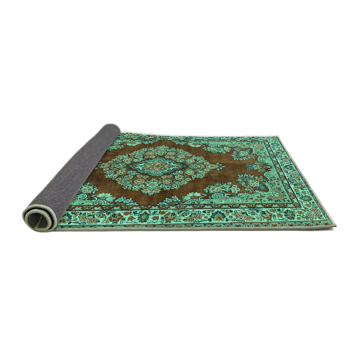 Sideview of Medallion Turquoise Traditional Rug, tr2626turq