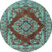 Round Machine Washable Medallion Light Blue Traditional Rug, wshtr2626lblu