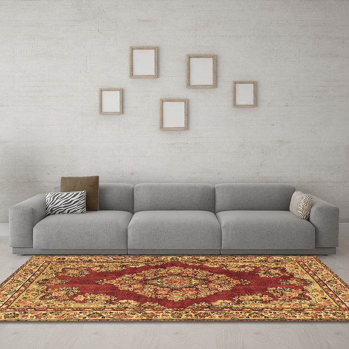 Machine Washable Medallion Brown Traditional Rug in a Living Room,, wshtr2626brn