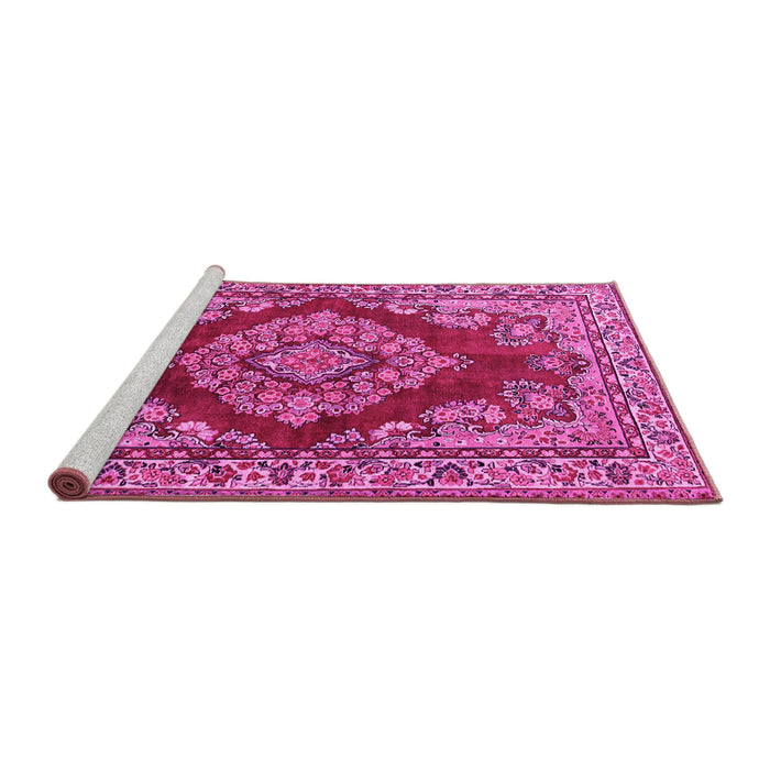 Sideview of Machine Washable Medallion Pink Traditional Rug, wshtr2626pnk